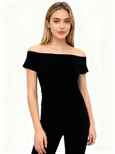 Women's Stretch Fashion Tops off Shoulder Slim Fit Alluring Spicy Boat Neck Tube Tops Elegant Cropped Shirts