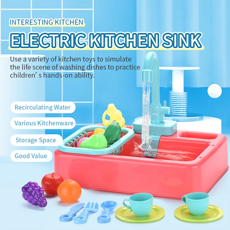 Wholesale Simulated Electric Kitchen Sink Toys for Role Playing Children's Educational Fruit & Vegetable Washing for Girls