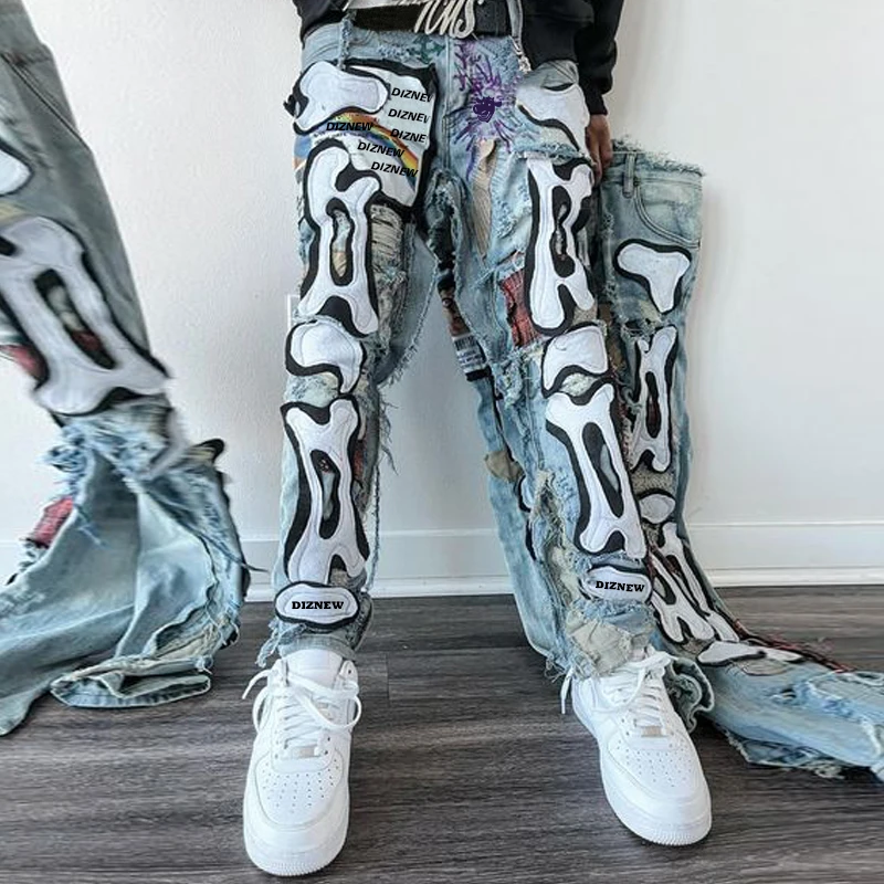 DiZNEW Jeans produttore Custom Patch Street Wear distruggono