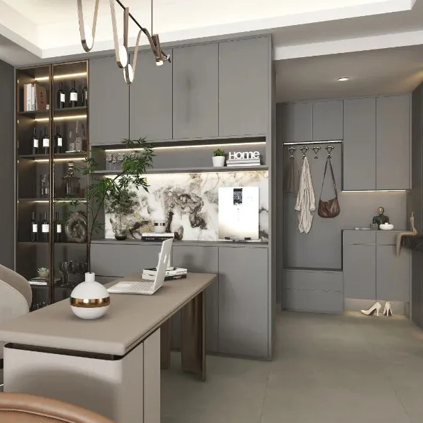 Melinco Handleless Flush Mount Living Room Cabinet Seamless Color Wall Door Panels Eco-Friendly Durable Minimalist Built-in