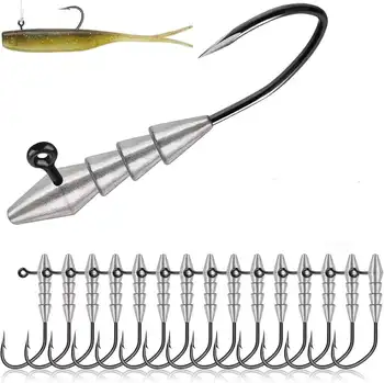CHEERY 15pcs/bag Lead Jig Heads 1/0 Size Barbed Hooks for Catfish Bass Trout Saltwater & Freshwater Lure Fishing – Metal Jig – view 4