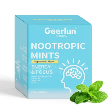 OEM Sugar Free Energy L-Theanine Mints Supplements Vitamin B6 B12 Nootropic Energy and Focus Chewing Gum