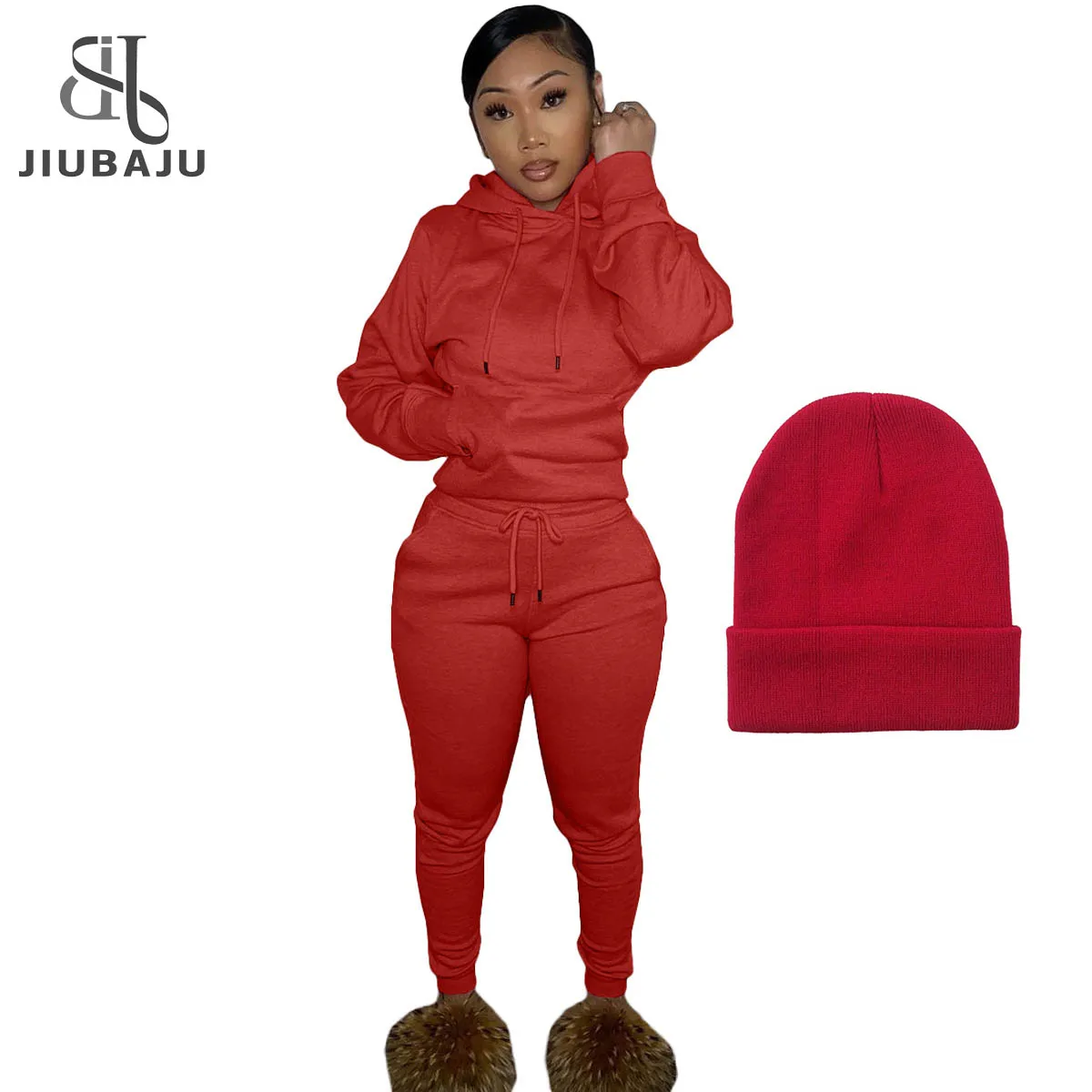 Jiubaju Xs-2xl Fall 2 Piece Sets+hat Fleece Women Sweater Suit Two ...