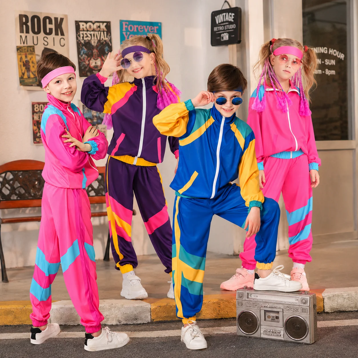 90s dance fancy dress 70s 80s Costume 80s 90s Retro Hip-hop Dance Tracksuit For Kids, Halloween Carnival Size:Size 2 event:Cruise Modest Dresses for Women