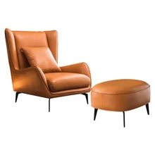 2021 new design orange leather living room lounge chairs with ottoman