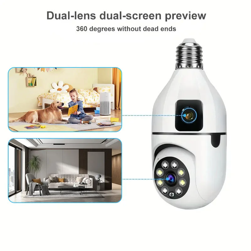 Dual-lens Cameras Smart 4mp Wireless Wifi Light Bulb Camera 360 Surveillance Security Ip Indoor Dual Lens E27 Bulb Cctv Camera