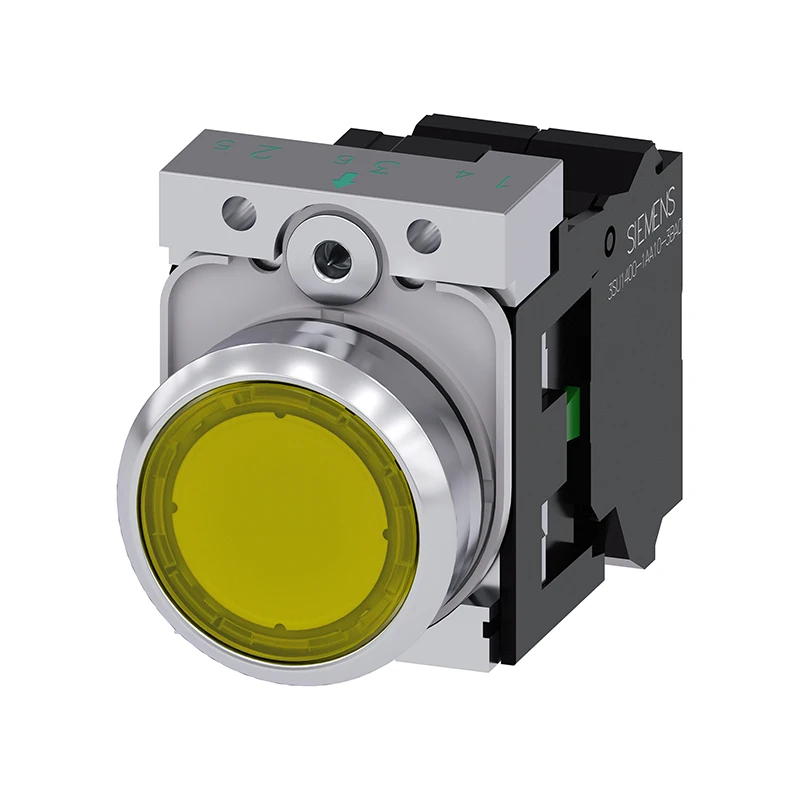 3SU1152-0AB30-1BA0 Illuminated pushbutton, 22 mm, round, metal, shiny, yellow, pushbutton, flat