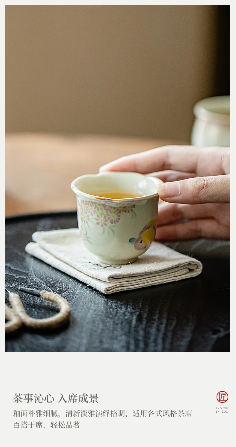 Goldfish Master Eco-Friendly Home Porcelain Tea Cup Set Handcrafted Single Cup with Ceramic Flower Saucer for Tea & Coffee