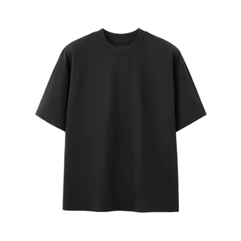 Zewu New Spring/Summer Collection Men's/Women's Cross-border Loose Short Sleeve T-Shirt Simple Solid Black Color Cotton Material