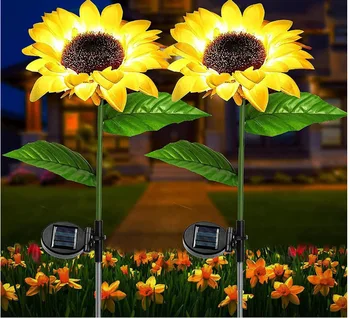 Courtyard holiday atmosphere lamp solar IP65 waterproof sunflower lights outdoor artificial flower lawn lights factory