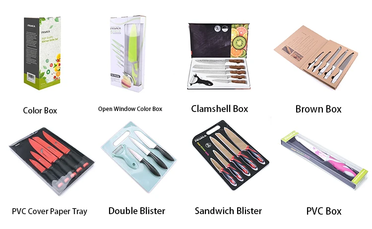 various of package for kitchen knife set and kitchen tools