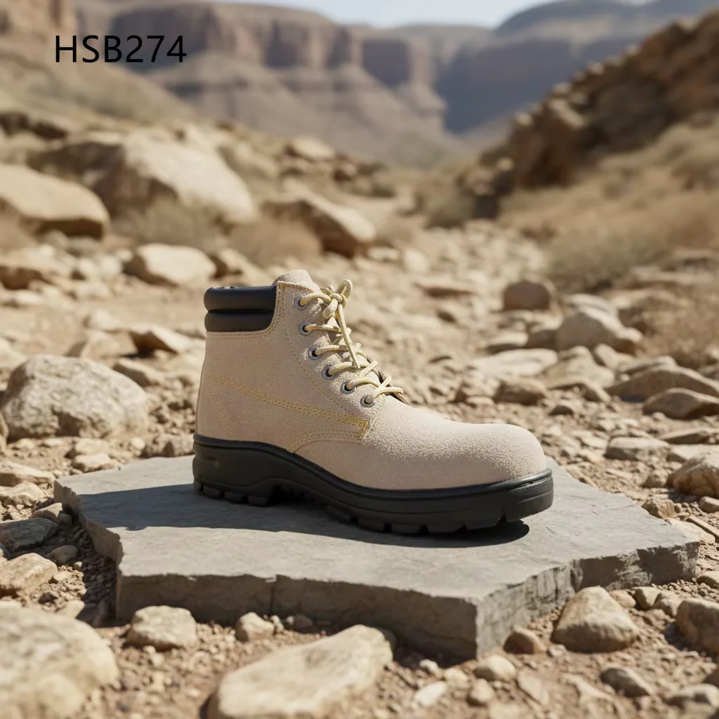 HY, industria chimica: stivali di sicurezza antiscivolo con cuciture decorative e suola in gomma; stivali da lavoro in camoscio marrone resistenti alle alte temperature, modello HSB274