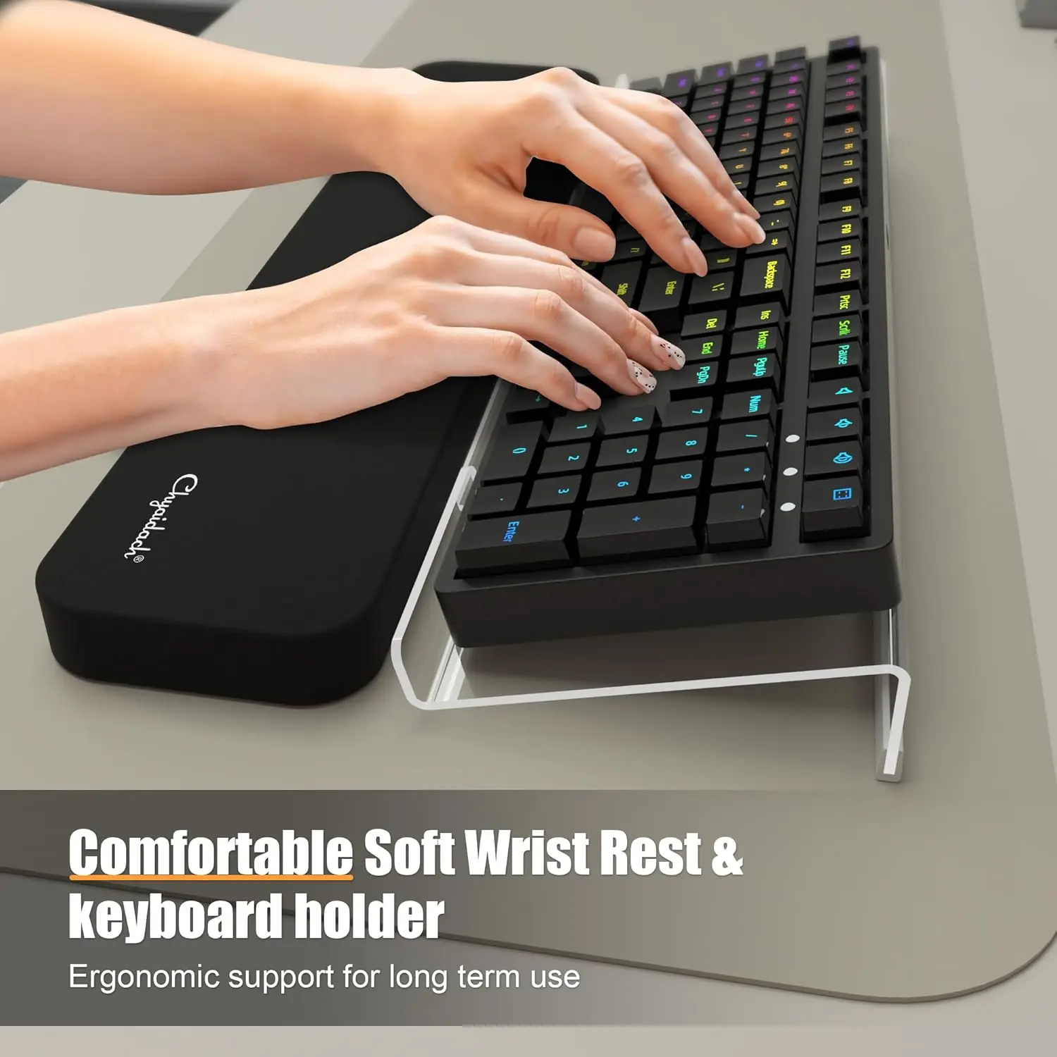thumbnail image 2 of Ergonomic Wrist Rest For Keyboard VAIPI Ergonomic Tilted Holder With Wrist Pad, Black Keyboard Riser 2 of 14