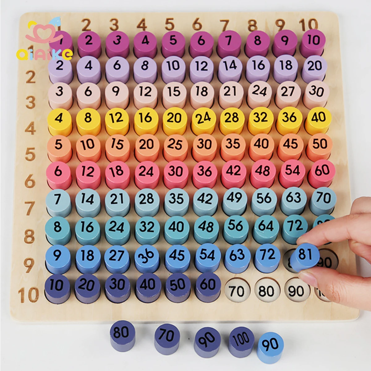 子ども向けモンテッソーリ算数おもちゃ CPC・CE認定 レインボー木製掛け算ボードゲーム 新作人気教育学習ツール