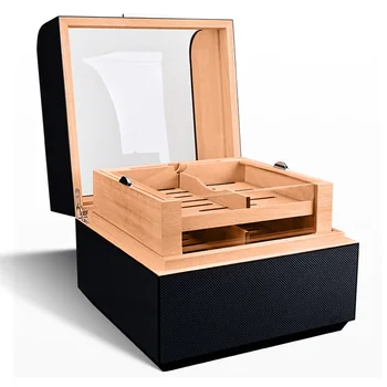 CIGARLOONG Glasstop commercial Cigar Humidor BlackCedar Wood Dispalying Box With Lock cigar cases/humidors