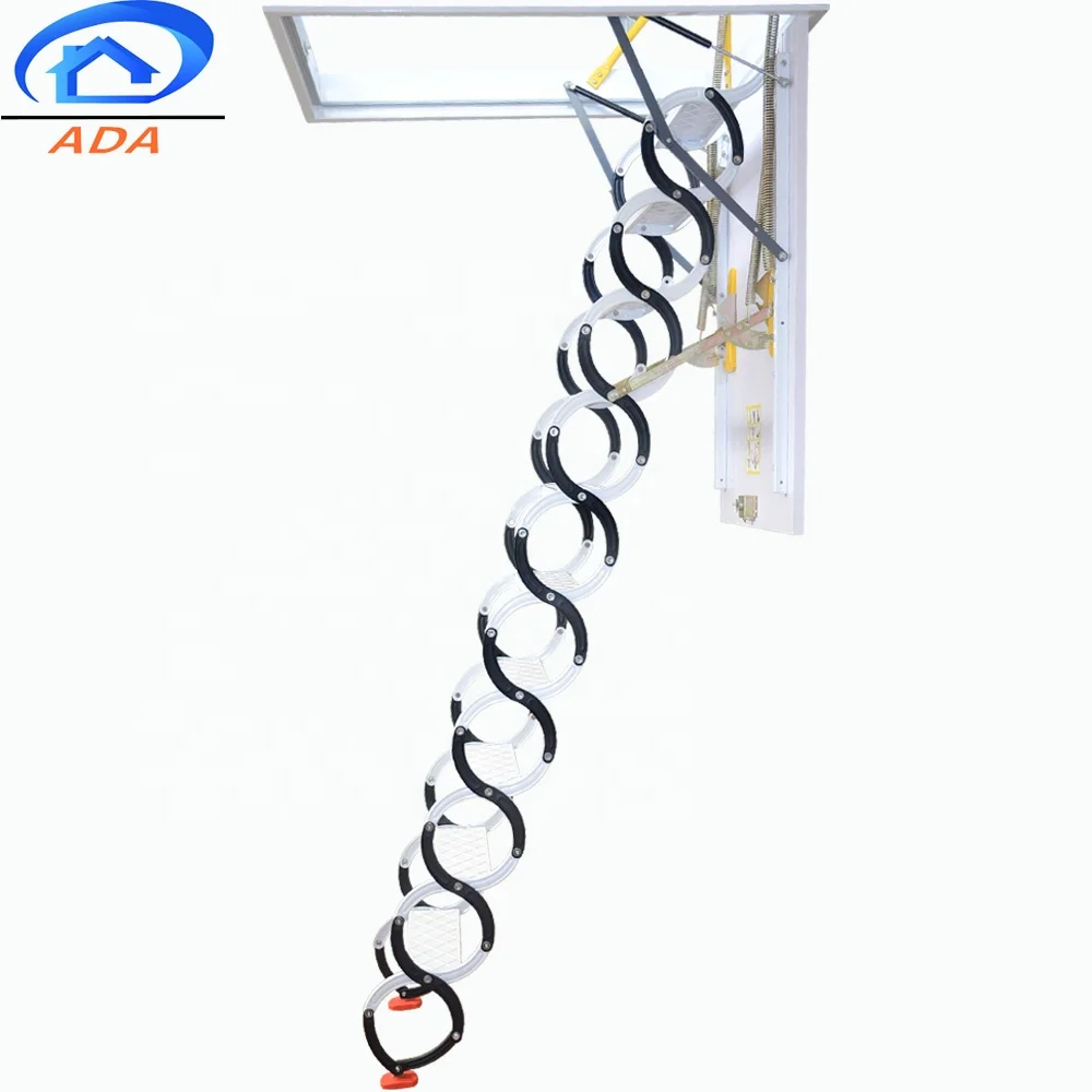 New Model Manual Telescopic Folding Ladder Metal Handrail Carbon Steel Attic Stairs
