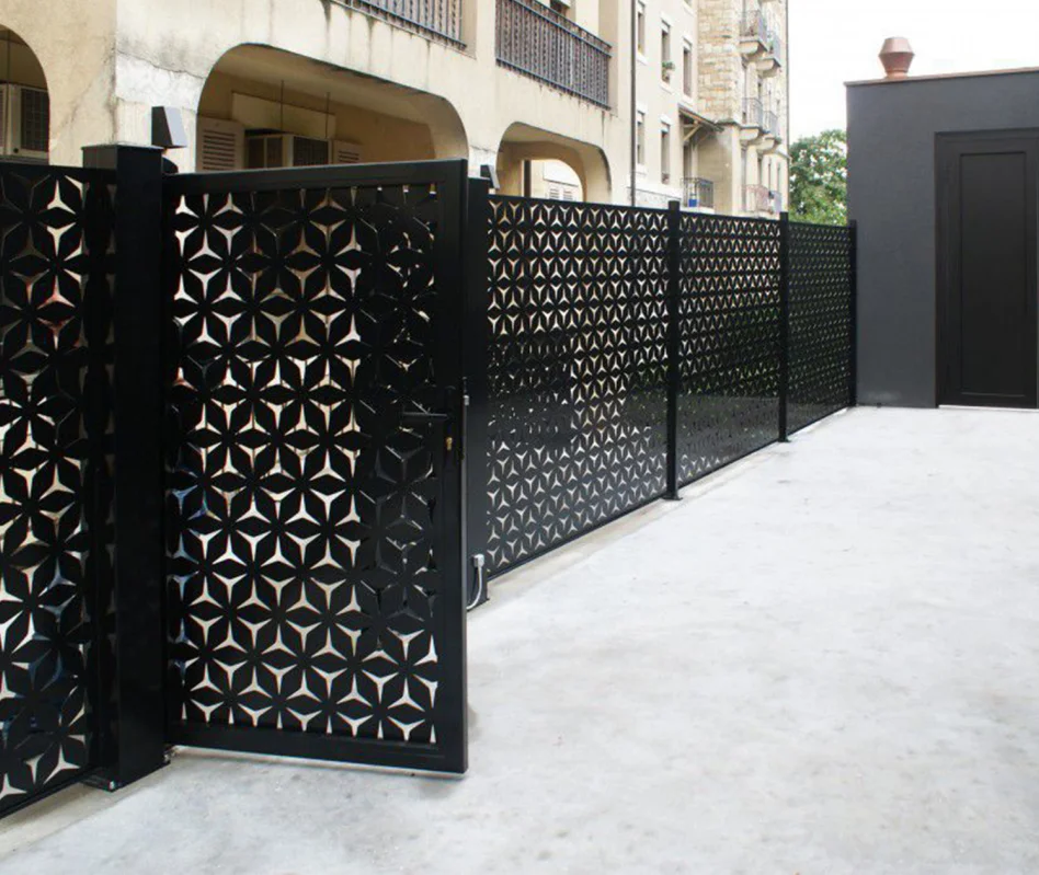 Laser Cut Artificial  Gate Perforated Metal Sheet Black Profile  Aluminium Fence Panels Small Fences for Gardens