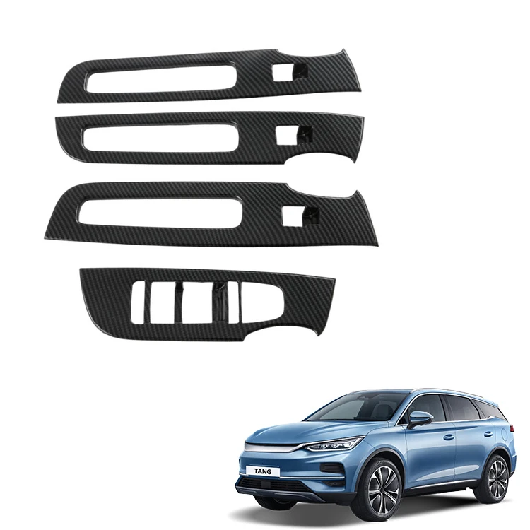 Armrest Window Rises Cover for BYD Tang Accessories ABS Carbon Fiber Pattern Window Switch Panel Cover Trim Interior Accessory