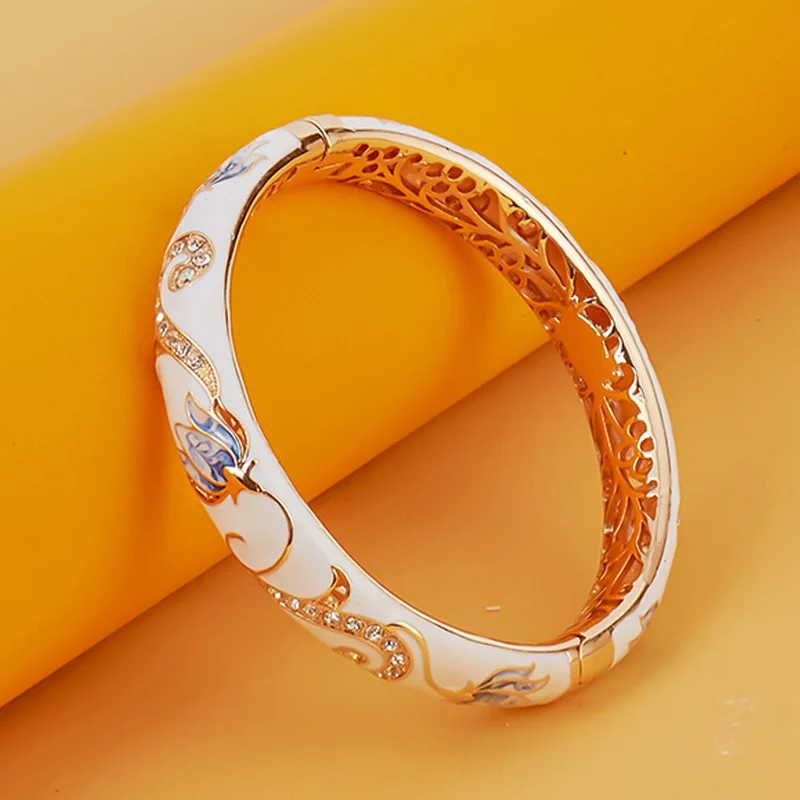 Wynameleri Bracciale vintage Cloisonne squisito fiore smaltato aperto
