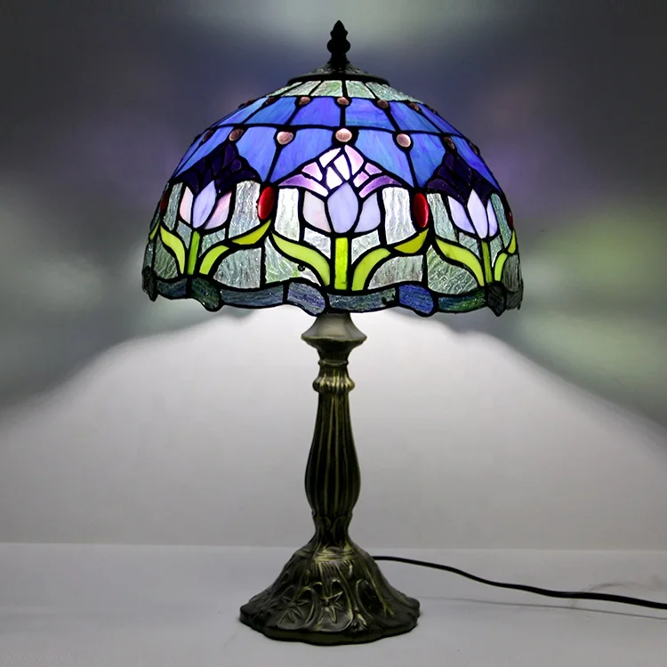 LongHuiJing 12 Inch European Stained Glass Sunflower Style Tiffany Table Lamp