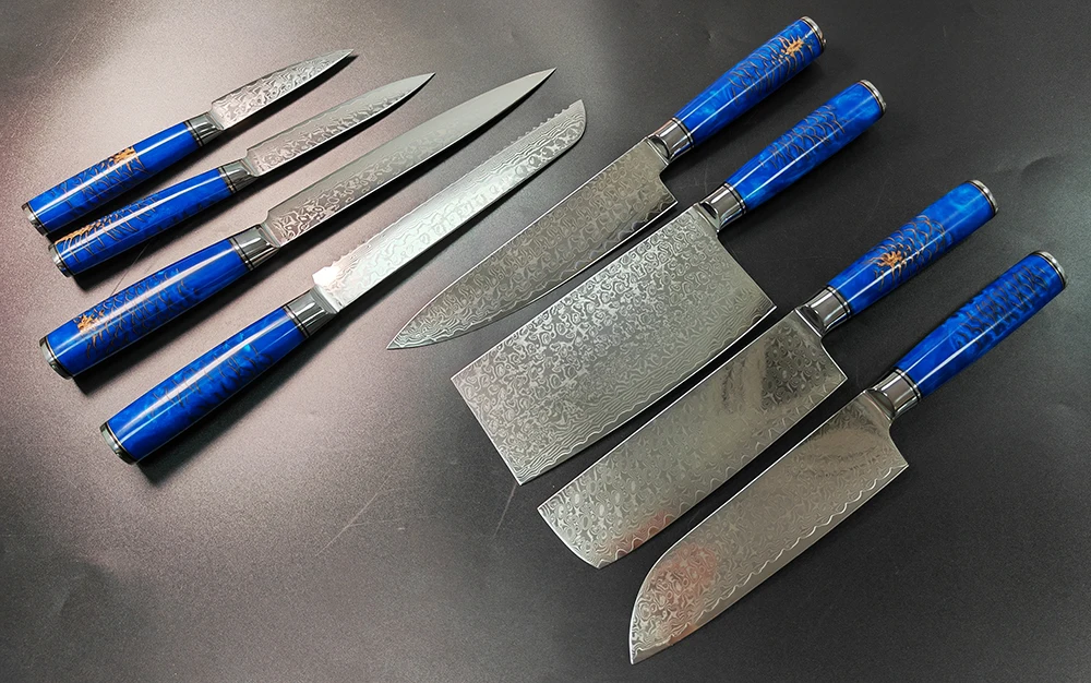 Custom Cheap Safty Slicing Sharp Cutting Kitchen Knife Damascus Steel Japanese Chef Knife Set Of