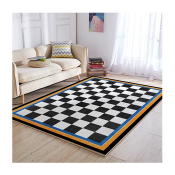Soft Black and White Cashmere Checkered Rug Fluffy Art Plaid Area Rug for Kidsroom Livingroom Bedroom