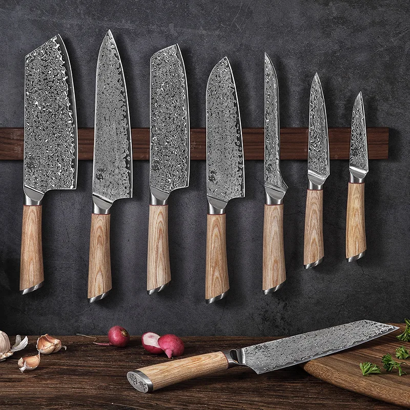 High-end Kitchen Gift 67 Layer Damascus Steel Chef Knife Set with Wooden Handle 12pcs Cooking Knife Kit