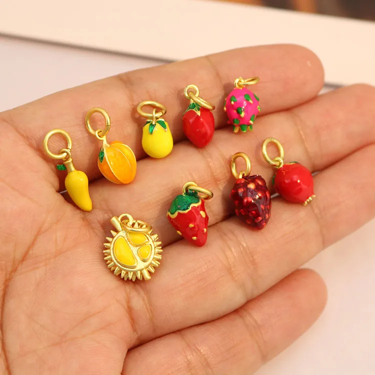 JS1735 Dainty Mini Rainbow Enamel Colorful Multi Colored Small Iny 3D Enamel Lemon Mango Durian Dragon Fruit Strawberry Charms