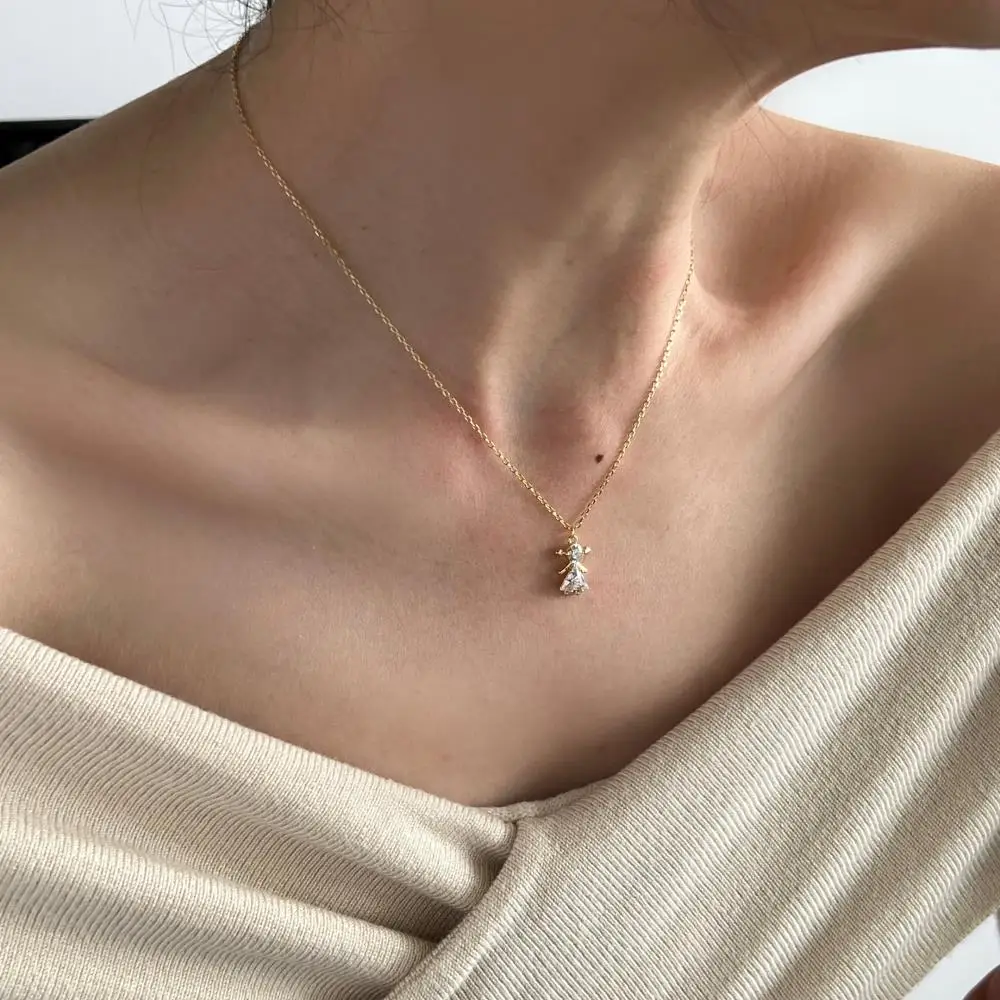 KAKODIY little girl doll pendant luxury 18K gold plated zircon necklace 925 sterling silver jewelry detail 7