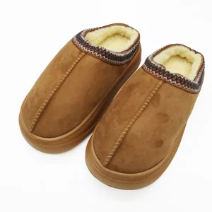 Warm Faxu Suede Indoor Brown Slipper Customizable Home Indoor Winter Soft Memory Foam Insole Spring Autumn Custom Logo
