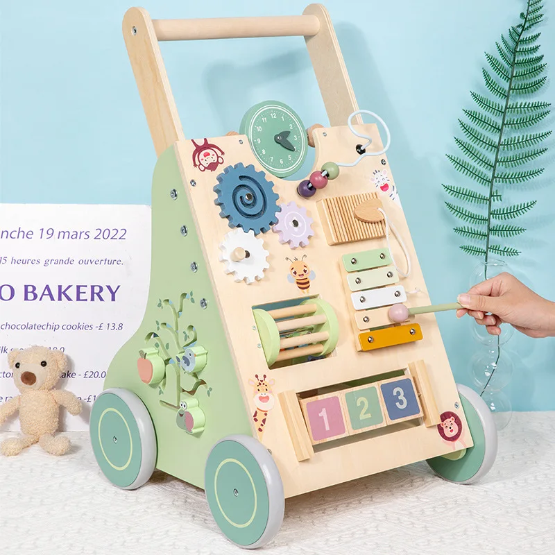 OEM/ODM Wholesale Multi-Function Wooden Baby Walker Children's Early Education Push Pull Toy for Motor Skills Development