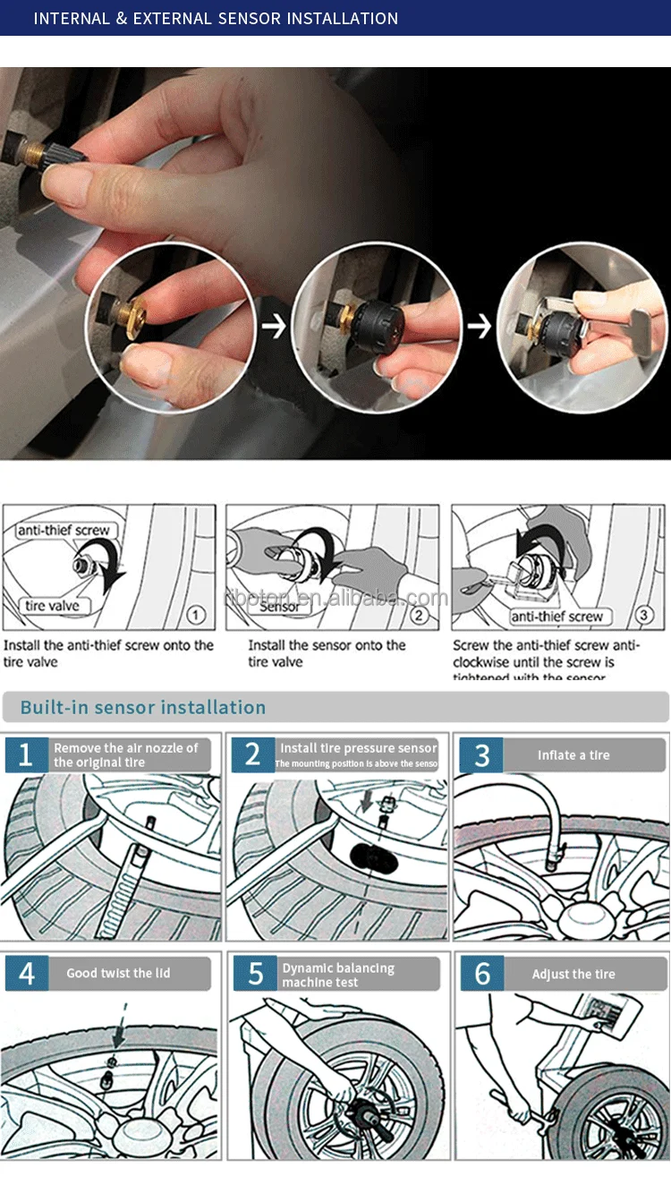 Car Tpms Tire Pressure Monitor System Sensor Wireless External Internal
