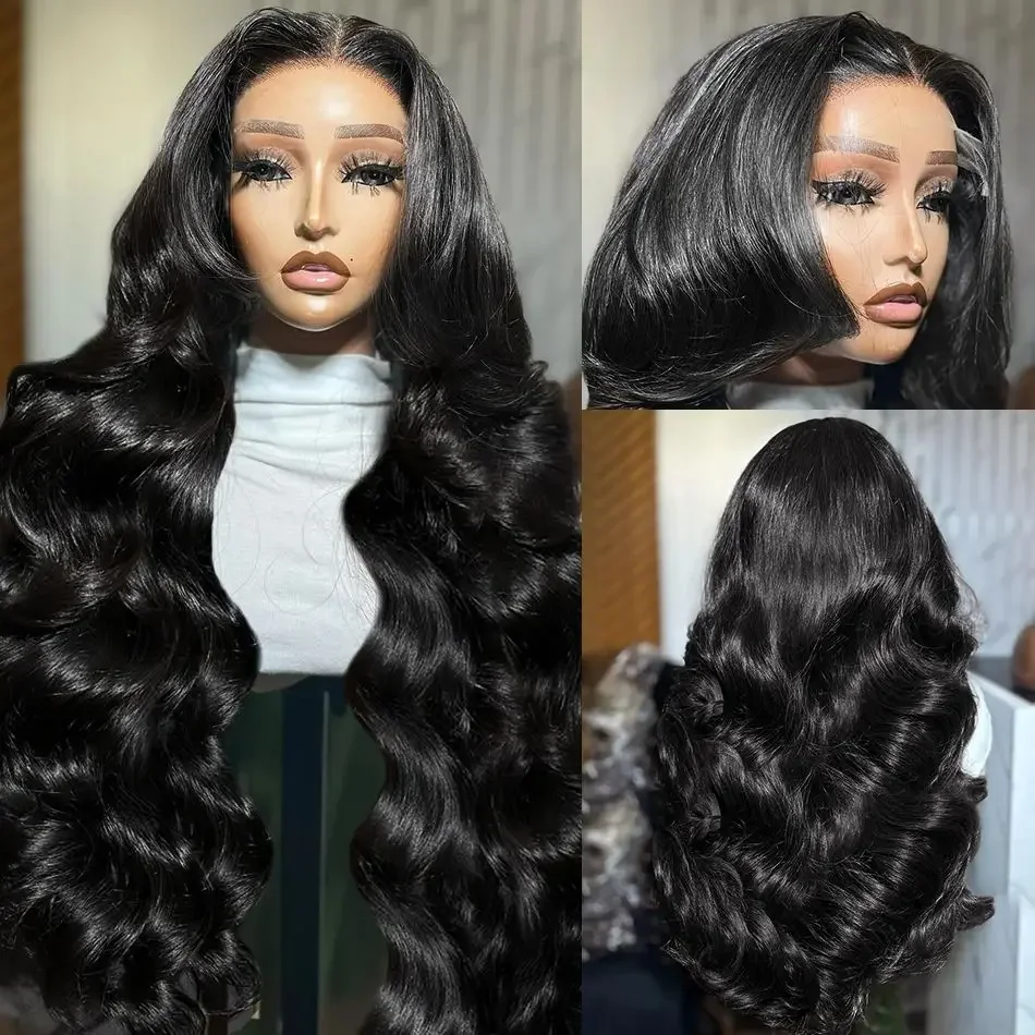 Pelucas frontales de encaje con ondas corporales de densidad 150%, cabello humano brasileño prearrancado para mujeres_voghion.com