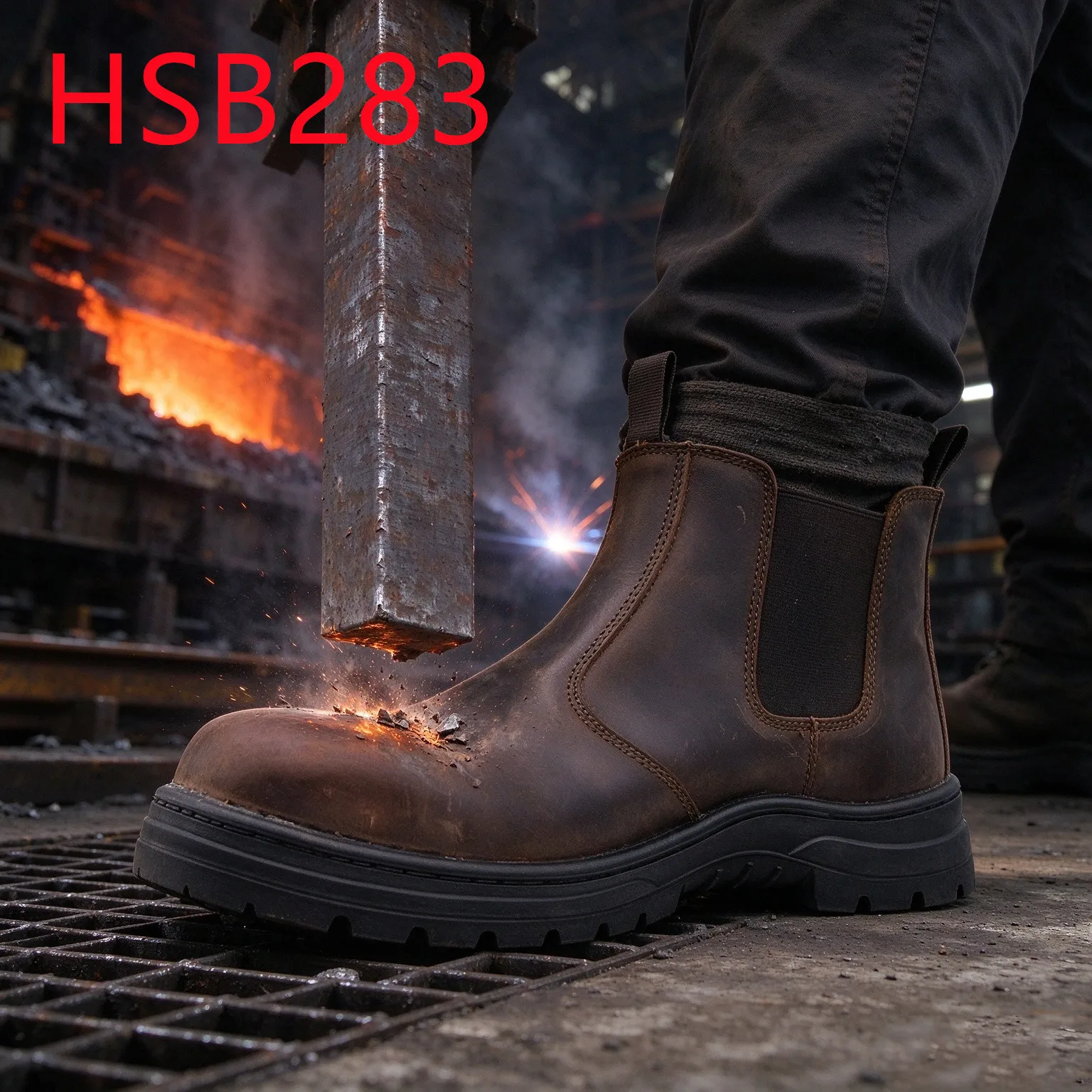 HY,Mine Surveying Oiled Full Grain Leather Brown Chelsea Safety Shoes Stitching Rubber Sole Anti-hit Hua Singh Work Boots HSB283