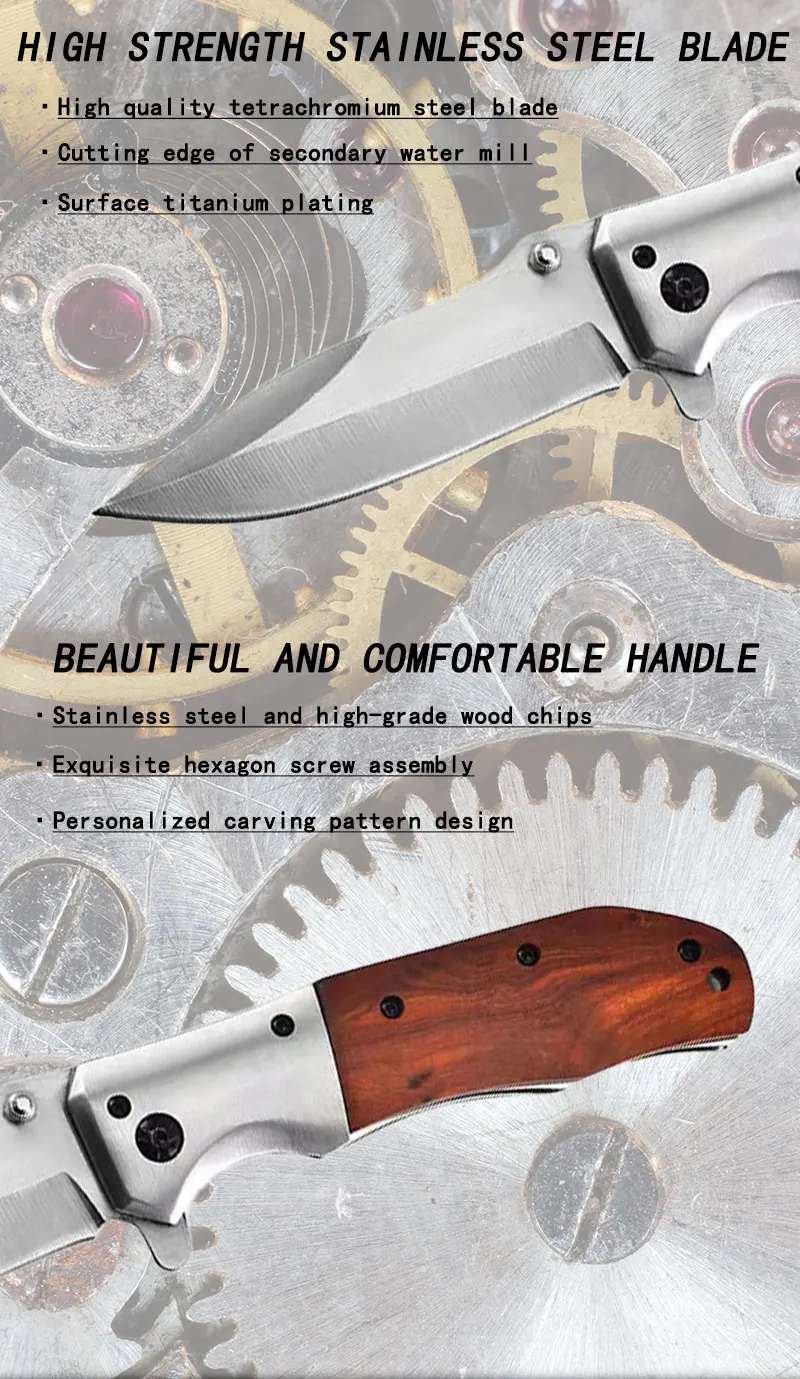 Da51 Rosewood Handle Satin Finish Folding Blade Knife Tactical Pocket