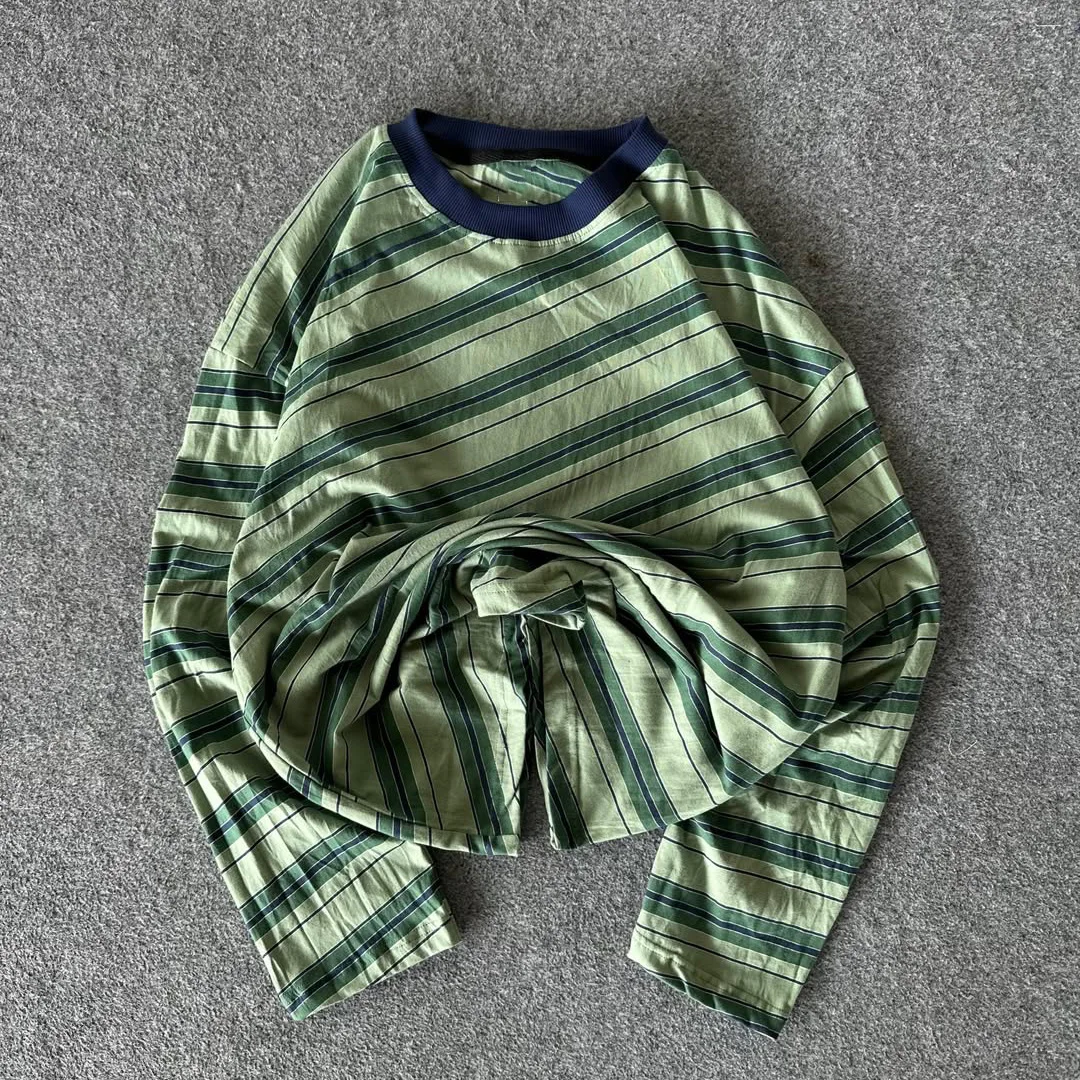 product new trend custom vintage color contrast stripe raglan long sleeve top premium 100 cotton daily commuter mens long sleeve-5