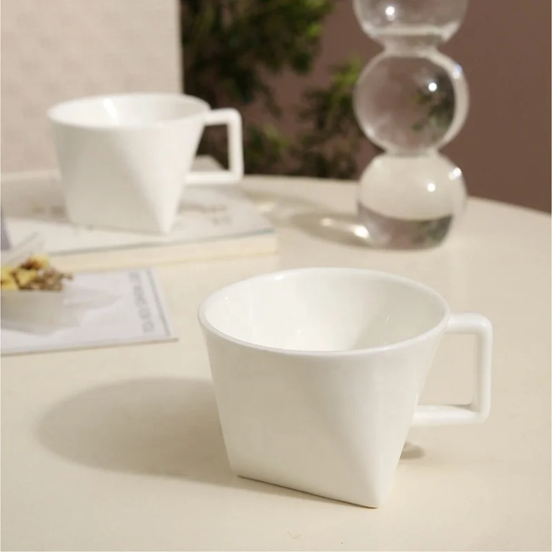 Ins Triangle Shape Custom Logo White Porcelain Milk Coffee Mug