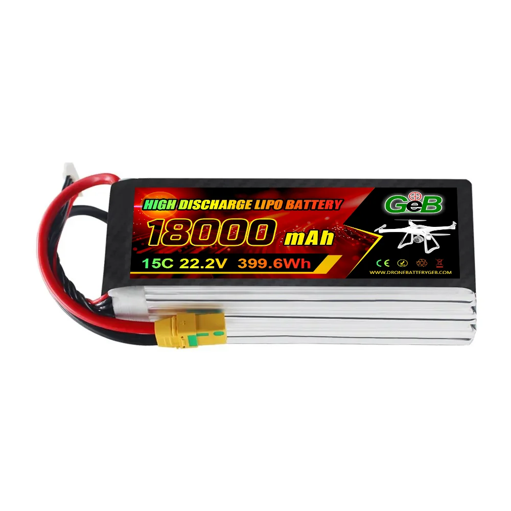 แบตเตอรี่โดรน FPV คุณภาพสูง GEB 6S 22.2V 15C แบตเตอรี่ UAV 18000mAh แบตเตอรี่ลิโพอัตราการคายประจุสูง 6S สำหรับโดรน FPV