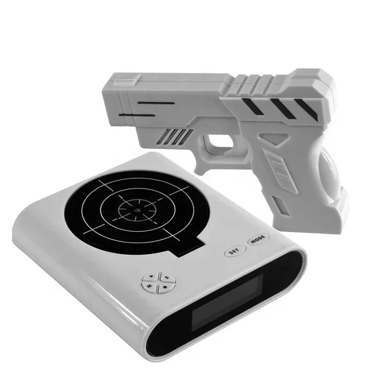 Gun Alarm Clock with Shooting and Recording Clock Feature Laser Digital Funny Table & Desk Alarm Clock Creative Student Kid Gift