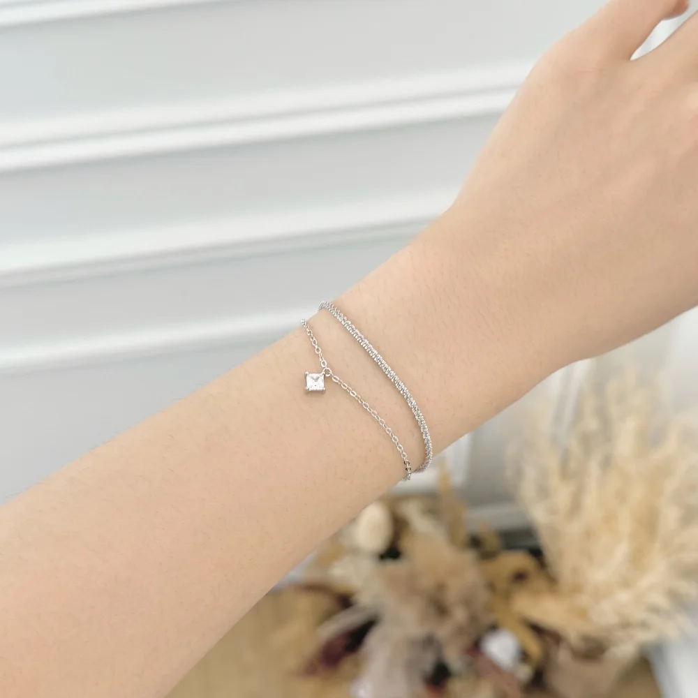 KAKODIY Trend Lucky Style Jewelry Rhodium Plated Sterling Silver Double Chain 5A Zirconia Four Leaf Clover Bracelet detail 3