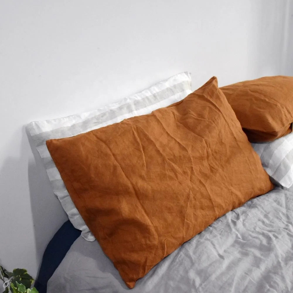 rust linen pillow case
