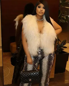 BUSY GIRL RS1109 Custom Fur Vest Faux Sheepskin Sexy Backless Halter Top Mongolian FurTop Wholesale