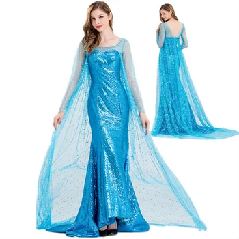 Christmas Women Party Gown Fancy Dress Up Halloween Cosplay Elsa Princess Dress Costume For Adult