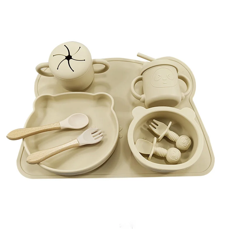 Bpa Free Baby Silicone Dinnerware 9pcs Sets Kids Silicone Suction Plate
