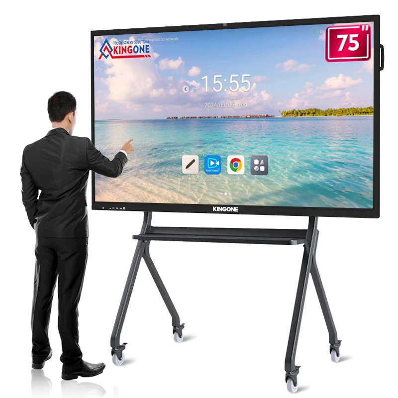 KINGONE LCD Writing 65 75 Inch Touch Screen Smart Board Interactive Flat Panel Whiteboard for Meeting
