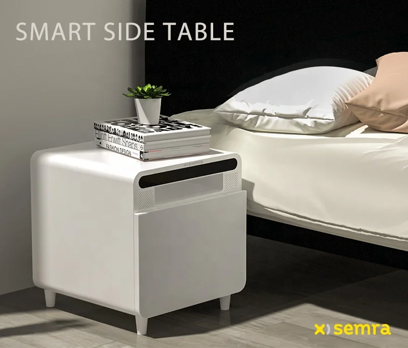 Free Standing 2021 Intelligent Italian Minimalist Smart Night Table Bedroom Night Stand With Drawers and LED Light