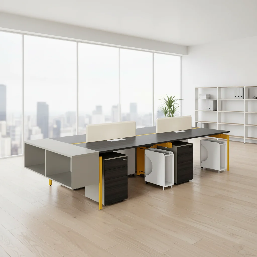 Modern Spacious Executive Work Desk Steel Leg Design Integrated Shelves Cable System Professional Office Setup Office Furniture 6