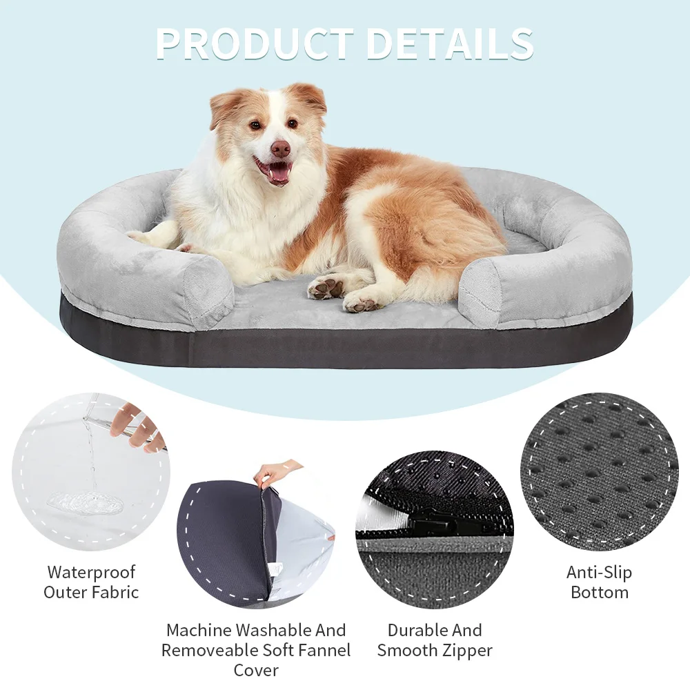 Hot Selling heavy duty extra large soft faux fur xl xxl orthopedic egg crate memory foam pet dog sofa bed with sides factory