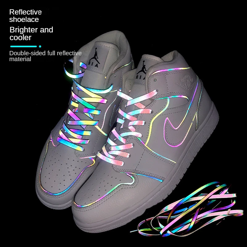 Colorful Holographic Reflective Polyester Shoelaces AJ1AF1 Anime Black & White Chameleon Laser Bootlaces for Sneakers