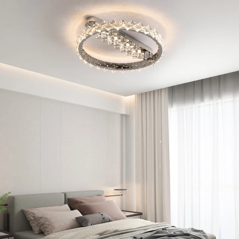 Creative Two Circle Around Living Room Bedroom Luxury Modern Crystal Led Ceiling Lights